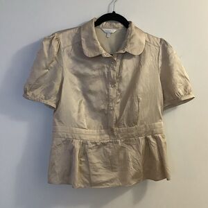 Kookai Silk Blend Peplum Blouse | Champagne Beige | FR 40 (S/M